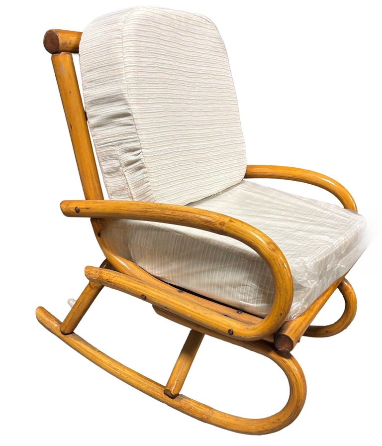Restored Mid-century Frankl Style Child's Pole Rattan Bent Arm Rocking Chair