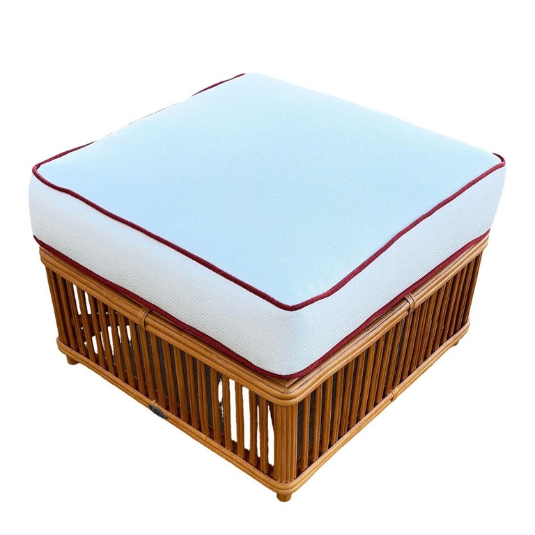 Art Deco Style "Presidents" Stick Reed Rattan Nantucket Ottoman Footstool