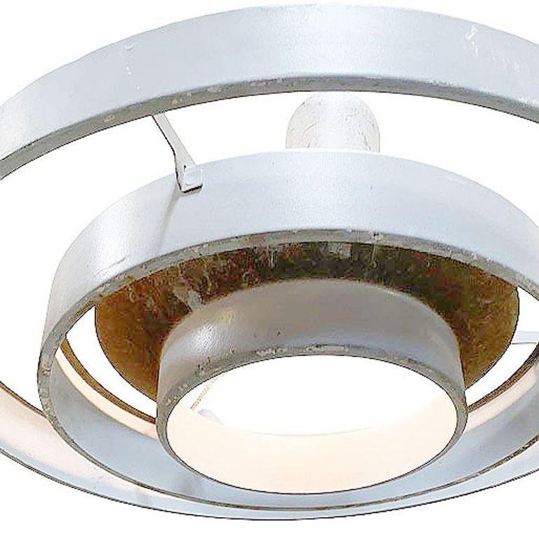 Mid-Century Saturn Ceiling Steel 20" Hooded Pendant by Kurt Versen, 6 Available