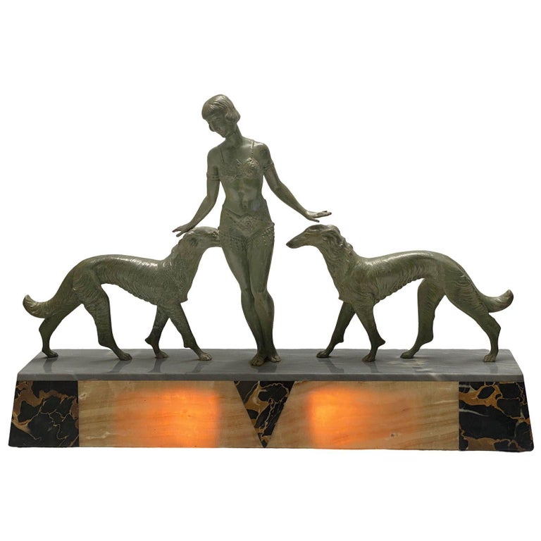 Art Deco Light-up Flapper Bronze Patina Sculpture by Enrique Molins-Balleste
