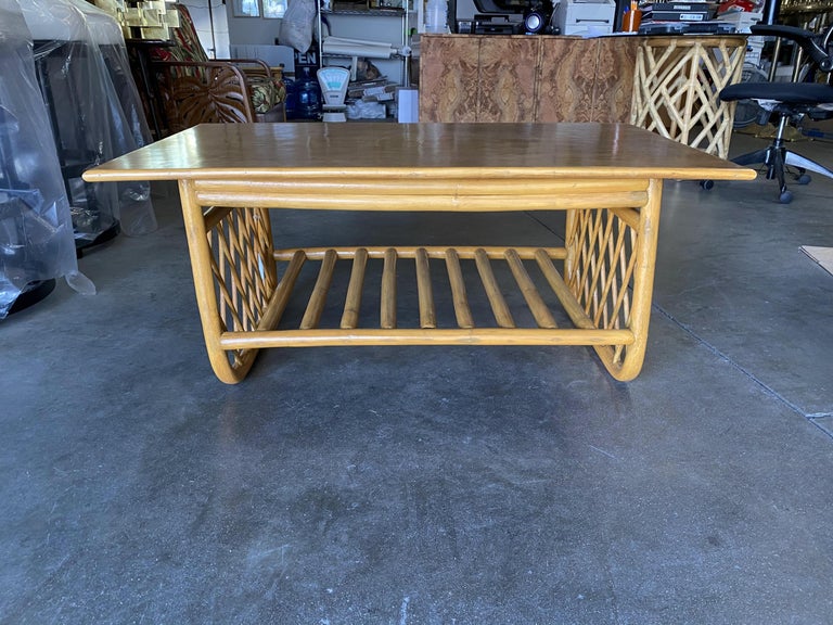 Large Rectangle Rattan Coffee Table with Diamond Link Side