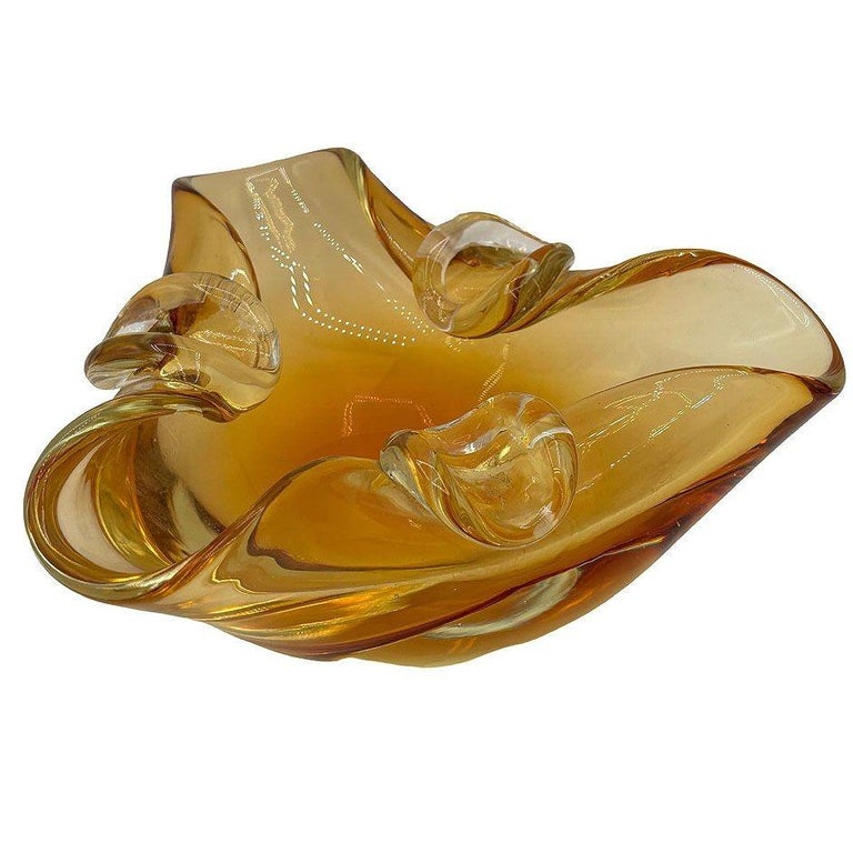 Mid-century Amber Honey Murano Ashtray Attributed to Archimede Saguso