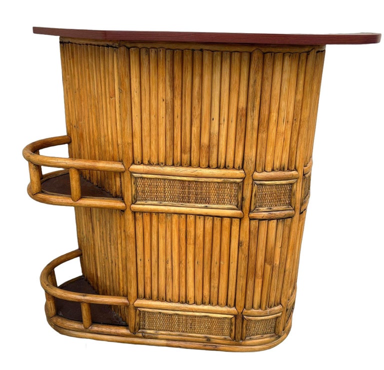 Restored Mid-century Sailboat Ships Bow Shaped Stacked Rattan Dry Bar