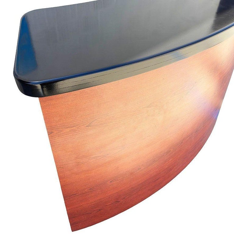 Bespoke Modernist Curved Walnut Dry Bar w/ Black Lacquer Top