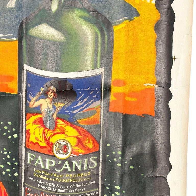 Large 5' Foot French Fap'Anis Drink Advertising Poster by Delval, 1935