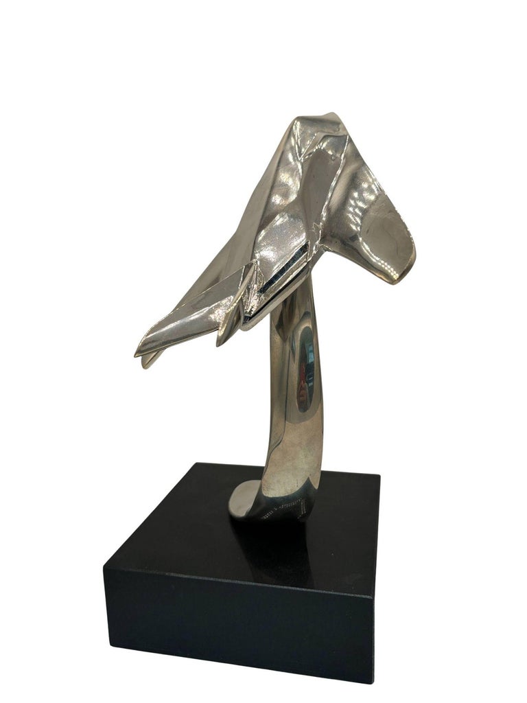 1980s Modernist Lockheed F-117 Nighthawk Chrome Sculpture w/ Black Granite Base