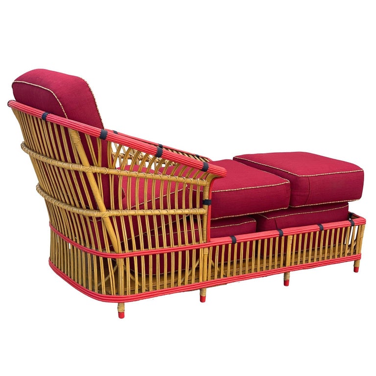Restored Stick Reed Rattan "President" Chaise Lounge