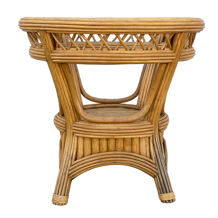 Art Deco Presidents Stick Reed Rattan Round Glass Top Dining Table