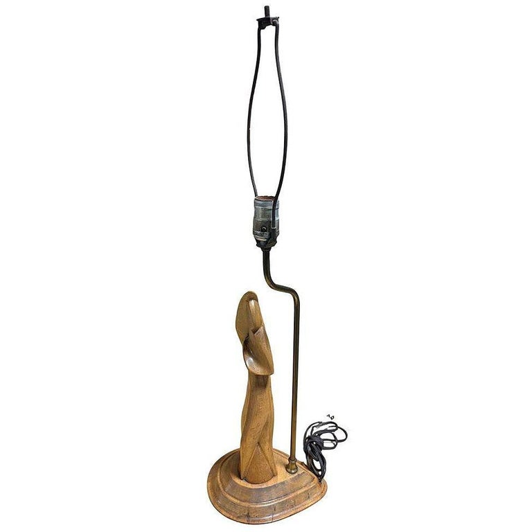 Mid-century Abstract Heifetz Syle Hand Carved Maple Wood Female Table Lamp