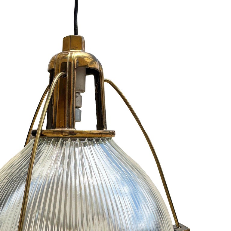 Rare Brass Plated Holophane Industrial Hanging Pendant Light