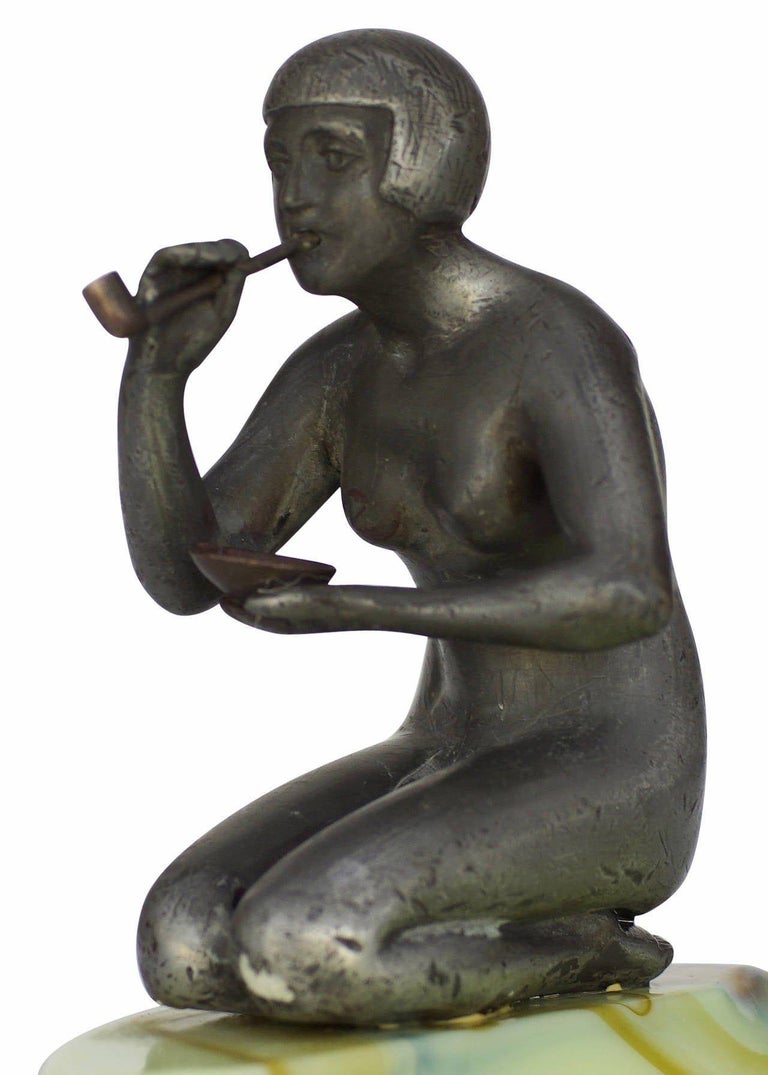 Nude Art Deco Smoking Flapper Slag Glass Ashtray by Houzex