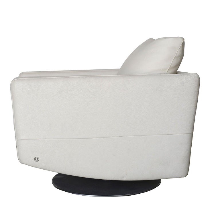 Italian Modern Leather Swivel Lounge Chair w/ Steel Base by Natuzzi, Pair