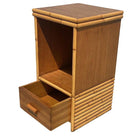 Restored Mid-century Single Drawer Stacked Rattan & Koa Wood Bedside Table