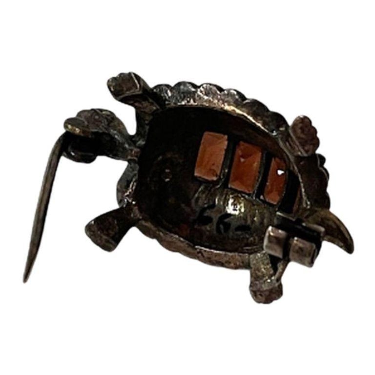Sterling Silver Marcasite and Baguette Garnet Turtle Brooch