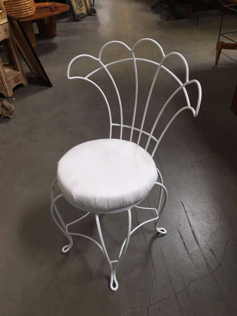 Mathieu Mategot Inspired French Wrought Iron Fan Back Patio Chairs, Set of Four