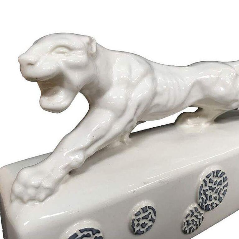 White Ceramic "Sportsman Panther" TV Lamp signed Kron, 1955