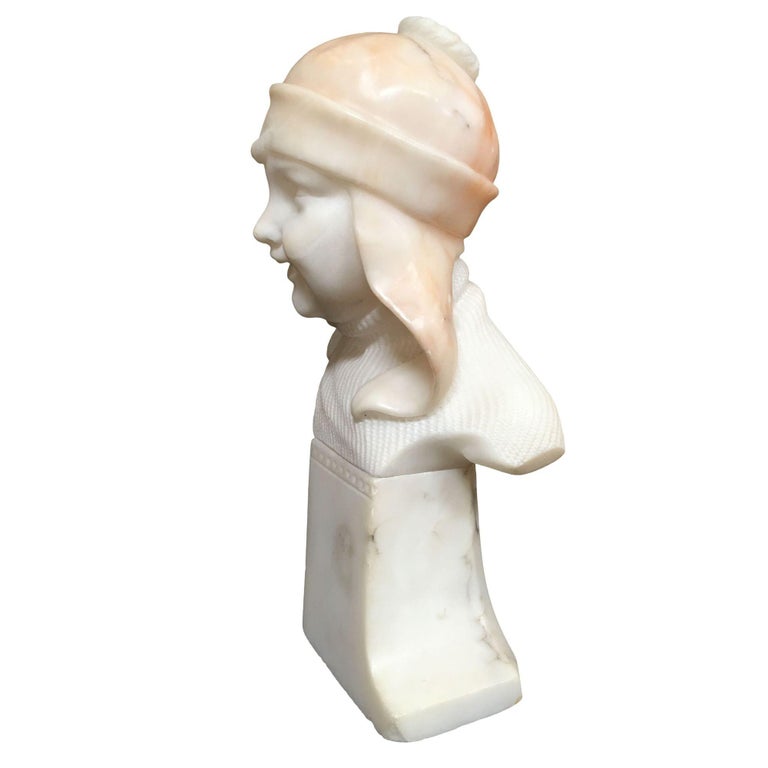 Hand Carved Boy and Girl Alabaster Bust Set