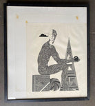 Hand Inked on Paper Surrealist Male Portrait Drawing Signed Ken Kreel 1989