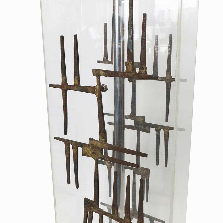 Brutalist Nail Sculptural Lucite Table Lamp by Laurel