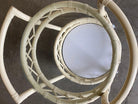 Restored Modern White Round Rattan and Mahogany Bar Cart