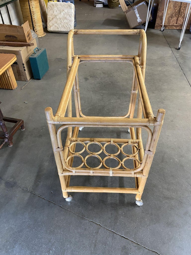 Restored Mid Century Rattan Bar Cart w/ Bottle Holder by Angraves, circa 1970