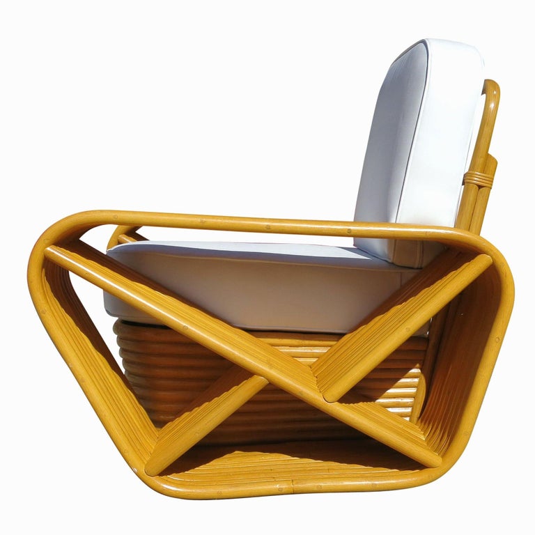 Restored 10 Strand Square Pretzel Rattan Lounge Chair Paul Frankl Style