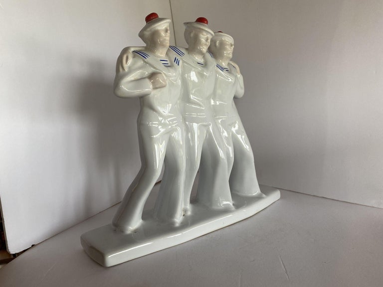 Art Deco Sailors on Leave Earthenware Ceramic Sculpture by Edouard Cazea