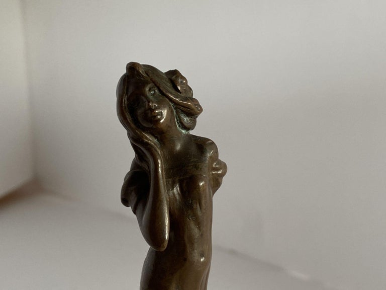 Bronze Female Nymph Art Nouveau Letter Wax Seal Stamp, France, 1900