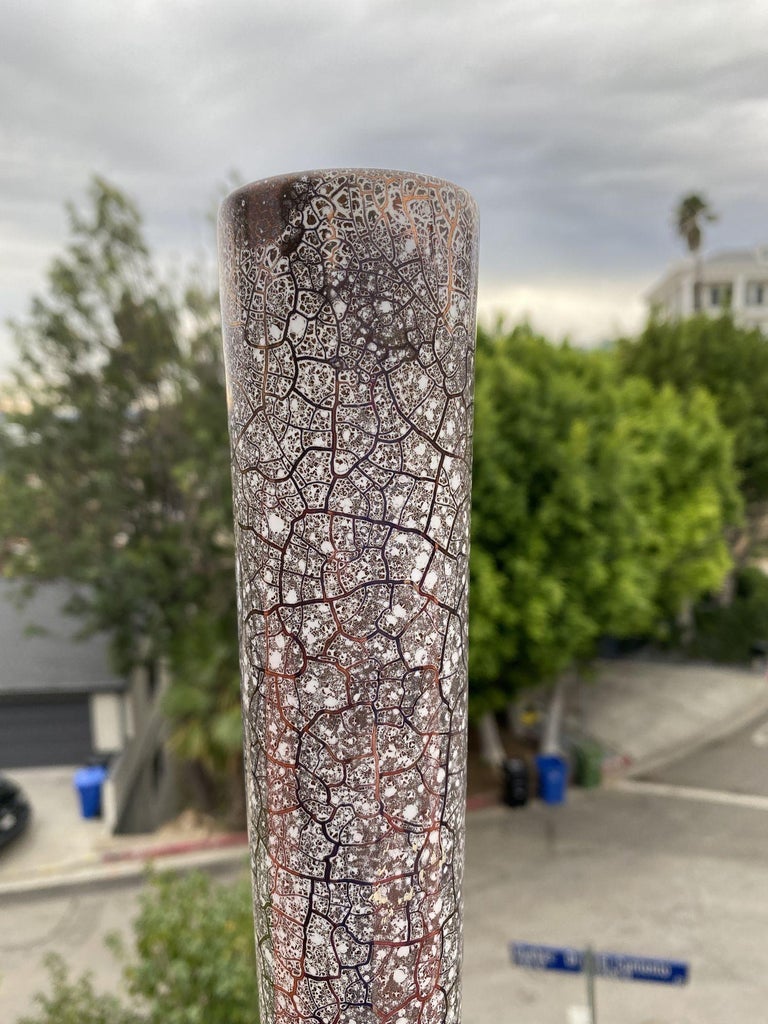 Large Mid Century Silver Crackle Vase by Royal Haeger