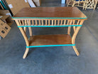 Restored Presidential Stick Reed Rattan TV Stand/Console Table w/ Mahogany Top
