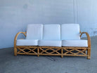 Rare Restored "1940s Transition" Rattan Sofa and Lounge Chair Living Room Set