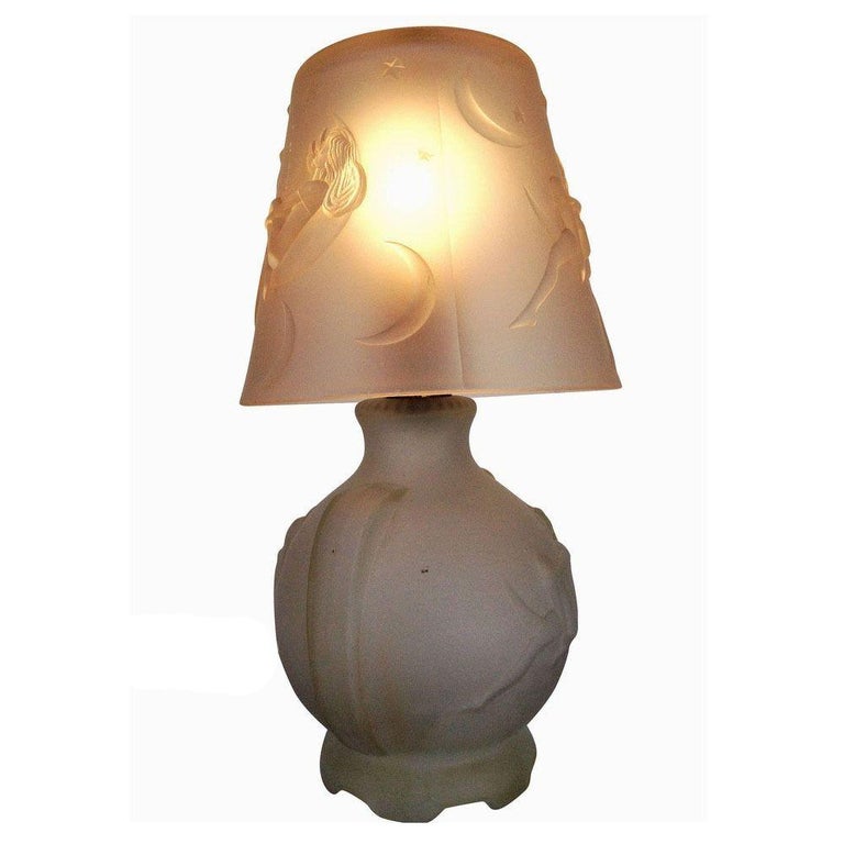 1984 Art Deco Lay by the Stars Crescent Moon Boudoir Glass Lamp by Sarsaparilla