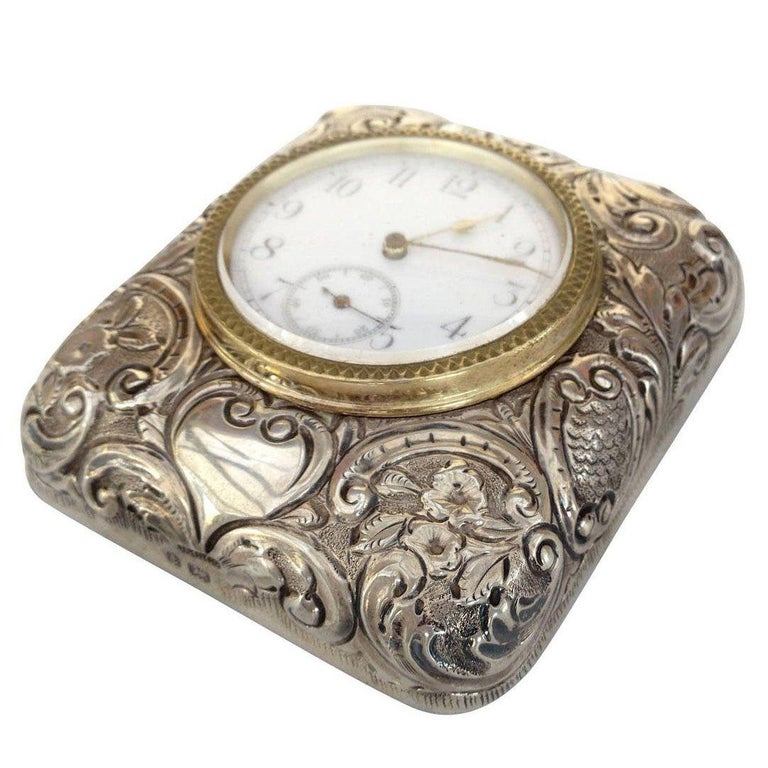 Victorian Silver Embossed Clock by Douglas Clock Company