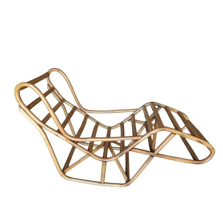 Restored Single-Strand Two-Position Rattan Chaise Lounge