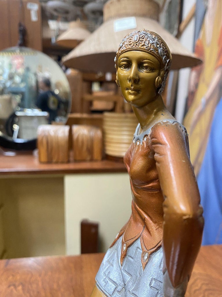Neo Art Deco Copper-Tone Female Dancer Statue Dancer by Biess