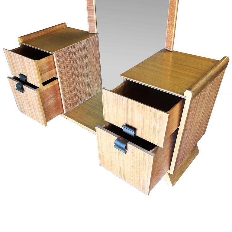 Paul Frankl Combed Wood Vanity with Stool for Brown Saltman