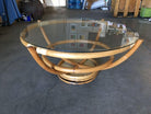 Restored Four Pole Rattan Coffee Table with Floating Glass Top