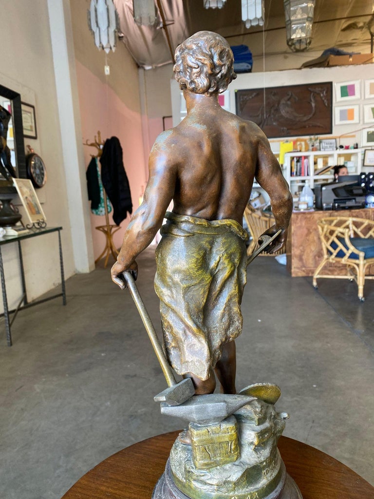 French "Le Travail" Hammership Spelter Sculpture by Francois Moreau, Circa 1900