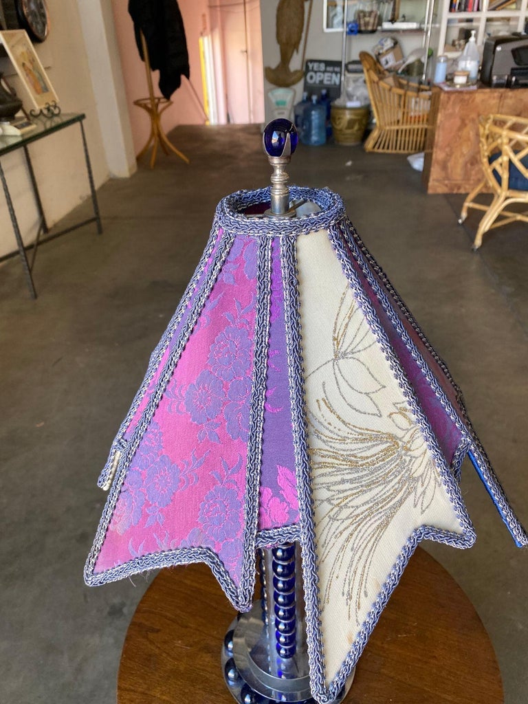 Chromed Steel and Cobalt Marble Art Deco Lamp