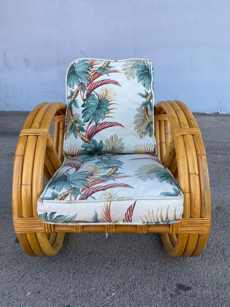 Rare 3-Strand Child Size Round Full Pretzel Rattan Sofa & Lounge Chair Set