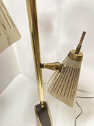 Mid Century Googie Brass & Art Pottery Floor Lamp w/ Fiberglass Shades