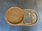 Restored Single Strand Rattan Side Table W/ Grill Top, Pair