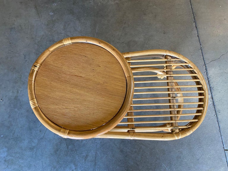 Restored Single Strand Rattan Side Table W/ Grill Top, Pair