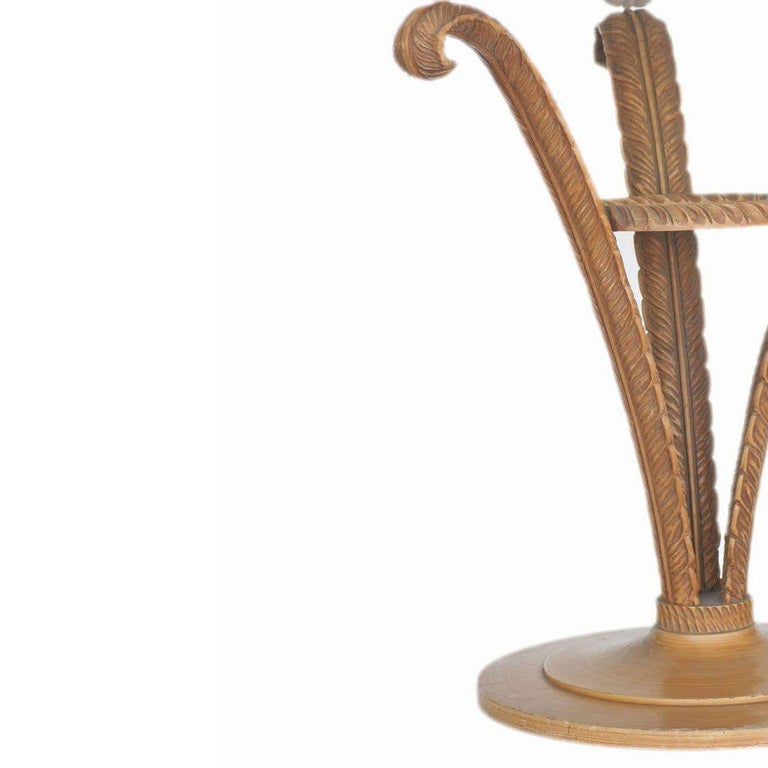 Art Deco Sculpted Wood Plume Round Pedestal Side Table by Grosfeld House, Pair