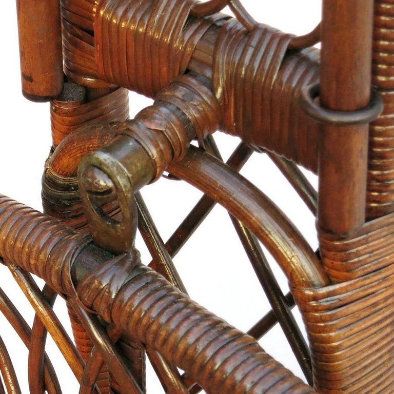 Restored Late Victorian Wicker & Bamboo Swinging Cradle