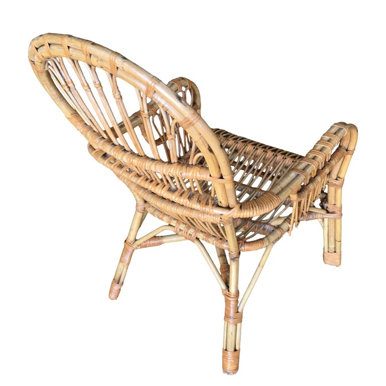 Restored Franco Albini Style Stick Reed Rattan Lounge Chair