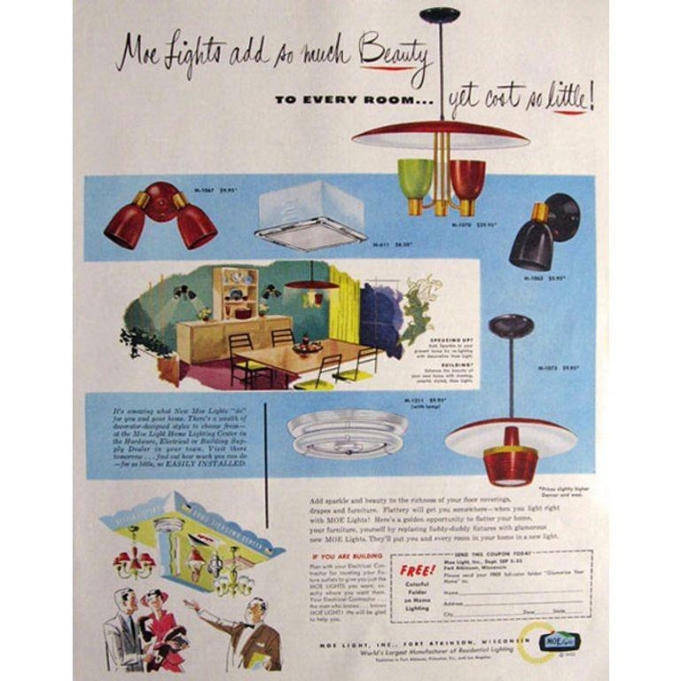 1953 Enameled Pendant Chandelier by Moe Lighting with 3 arms for Dining Room