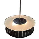 Restored Mid-Century Googie Drum Pendent Black and White Chandelier Lighting