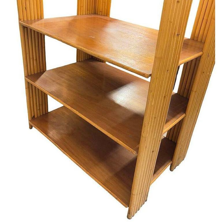Restored Vertically Stacked Rattan 4-tier Rattan & Mahogany Etager Display Shelf
