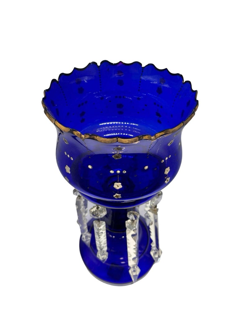 Victorian Cobalt Glass Hand-Cut and Gilded Luster Vase